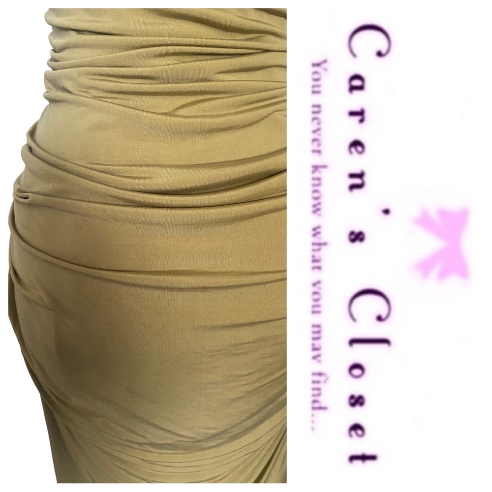 Andrew Marc Gold Stretch Jersey Ruched Body-con Cocktail Dress - Picture 9 of 10